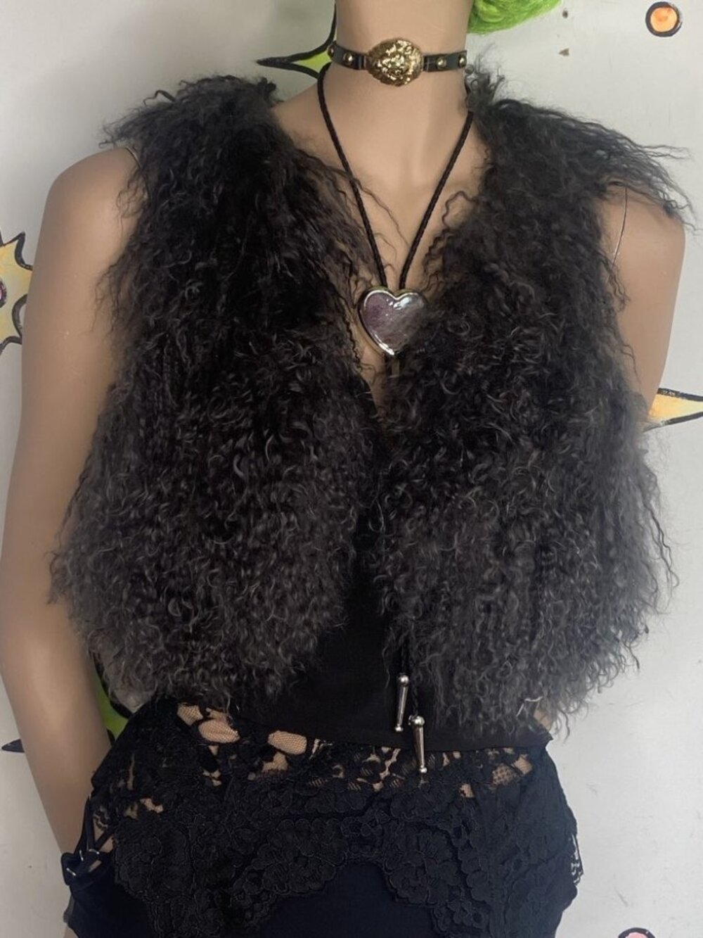 Charcoal Gray Faux Fur Mongolian Vest~Y2K Boho Grunge Festival~Size Small